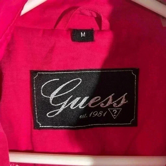 Guess trench coat. bright pink. Button up and tie waist. Size Medium. GUC! - Picture 2 of 15